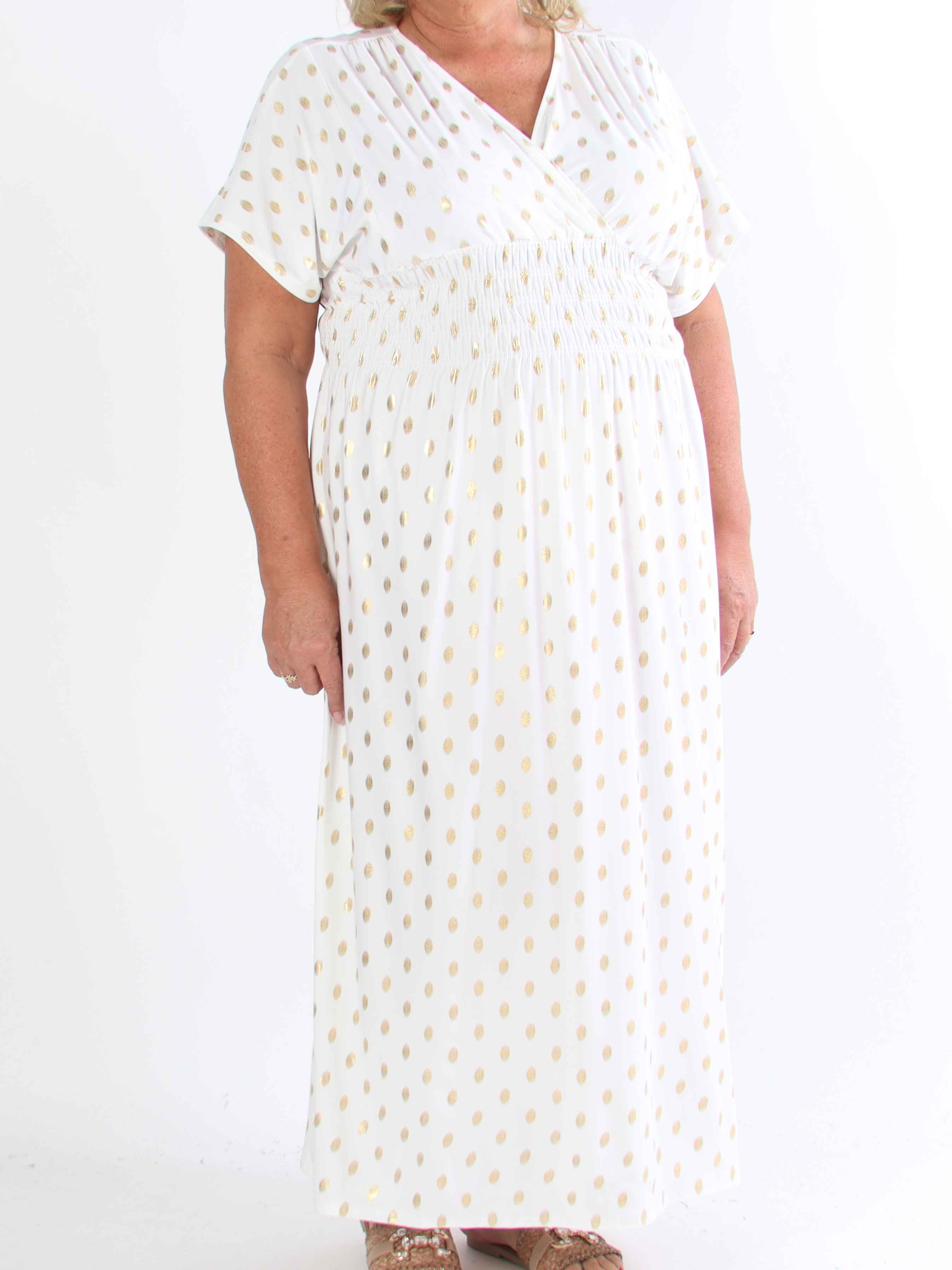 Pams Dot - Lång stretchig plus size-klänning med prickig detalj